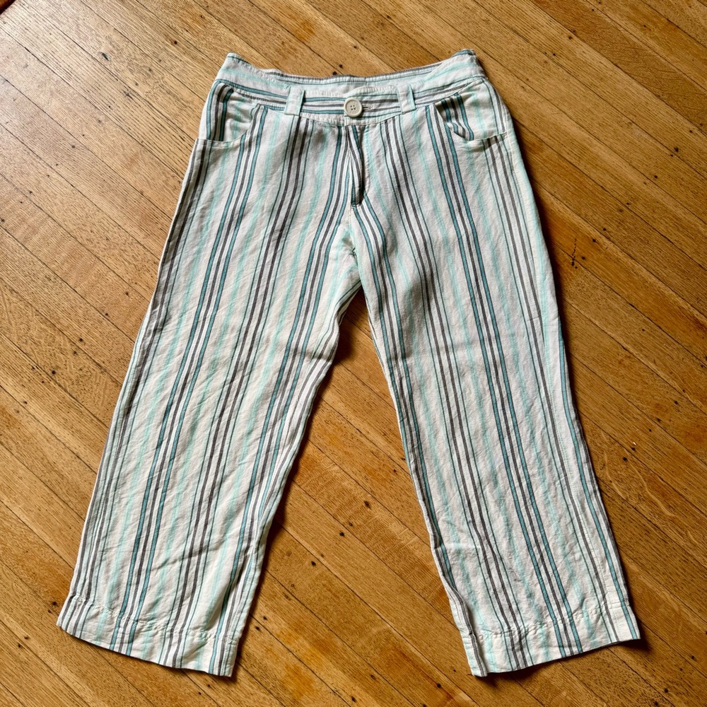 GUESS Relaxed Fit Striped Capri, Mid/Low Rise, 27 (US 4), linen-like feel